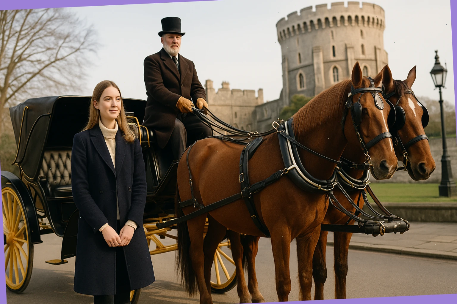 Carriage pause near the castle approach for photos