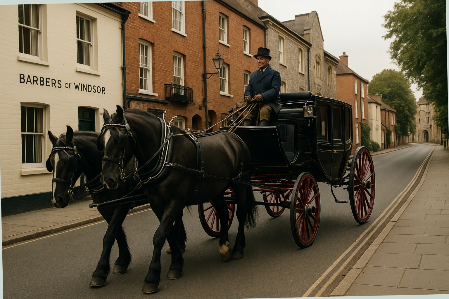 Town loop carriage passing a quiet Windsor street